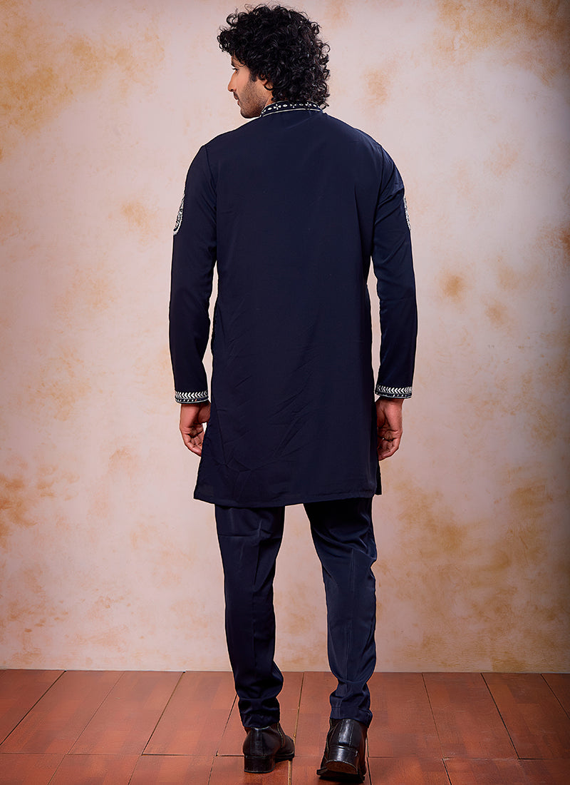 Navy Blue Armani  Mirror Work Occasional Wear Readymade Kurta Pajama SW535432