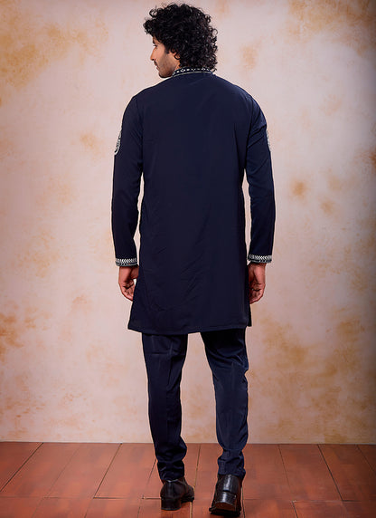 Navy Blue Armani  Mirror Work Occasional Wear Readymade Kurta Pajama SW535432