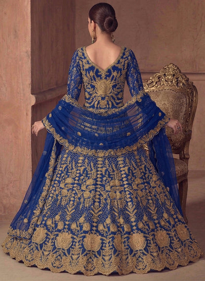 Navy Blue Net Embroidery Work Wedding Wear Anarkali Suit SW782853