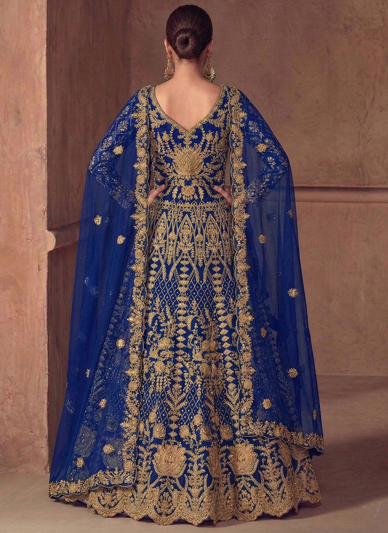 Navy Blue Net Embroidery Work Wedding Wear Anarkali Suit SW782853