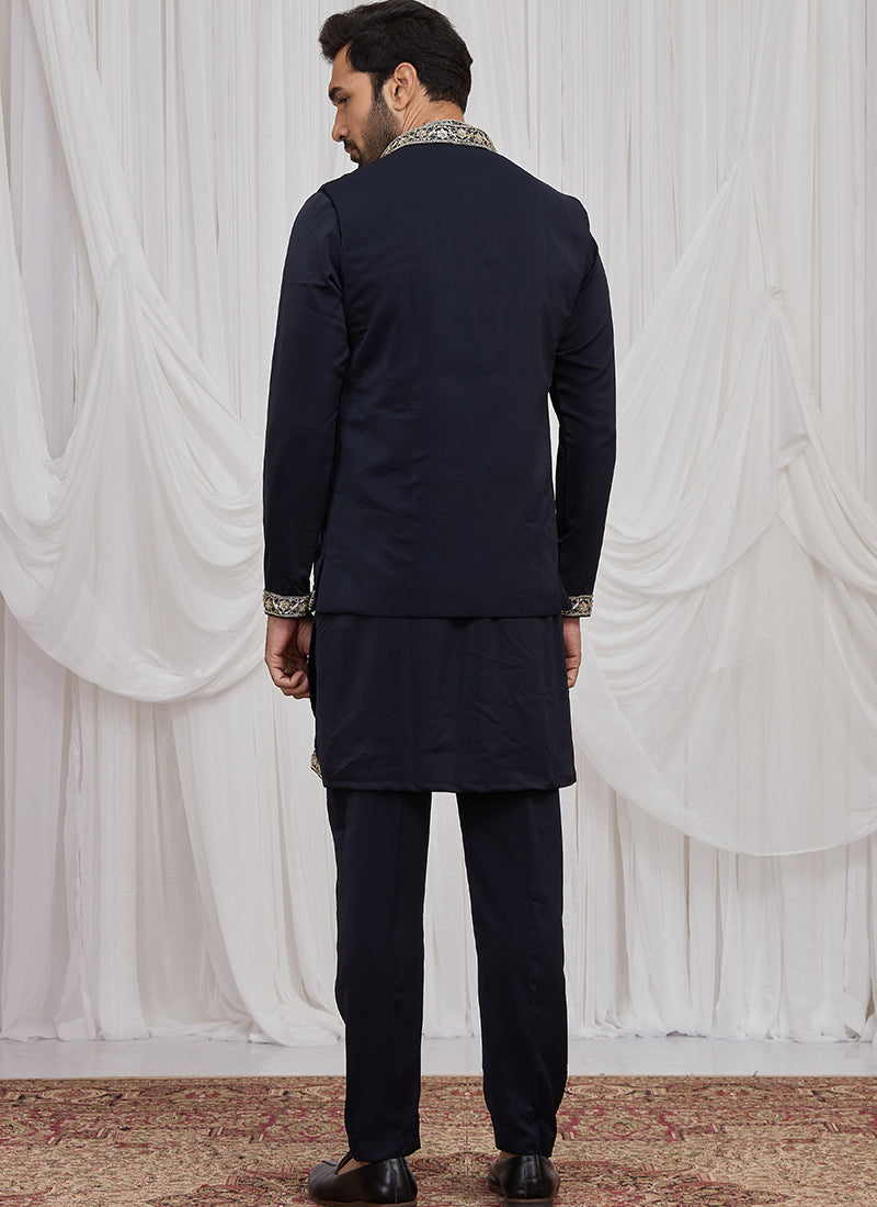 Navy Blue Armani  Hand Work Occasional Wear Readymade Kurta Pajama SW929537