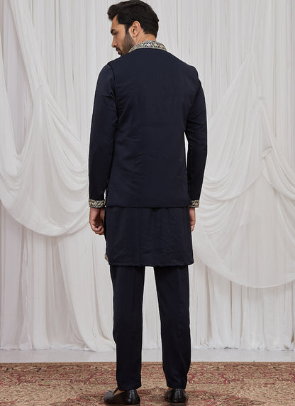 Navy Blue Armani  Hand Work Occasional Wear Readymade Kurta Pajama SW929537