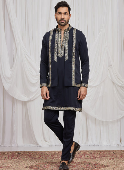 Navy Blue Armani  Hand Work Occasional Wear Readymade Kurta Pajama SW929537