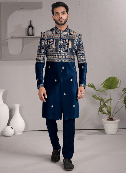 Navy Blue Armani Embroidery Work Wedding Wear Readymade 2 Pcs Suit SW834331