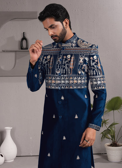 Navy Blue Armani Embroidery Work Wedding Wear Readymade 2 Pcs Suit SW834331