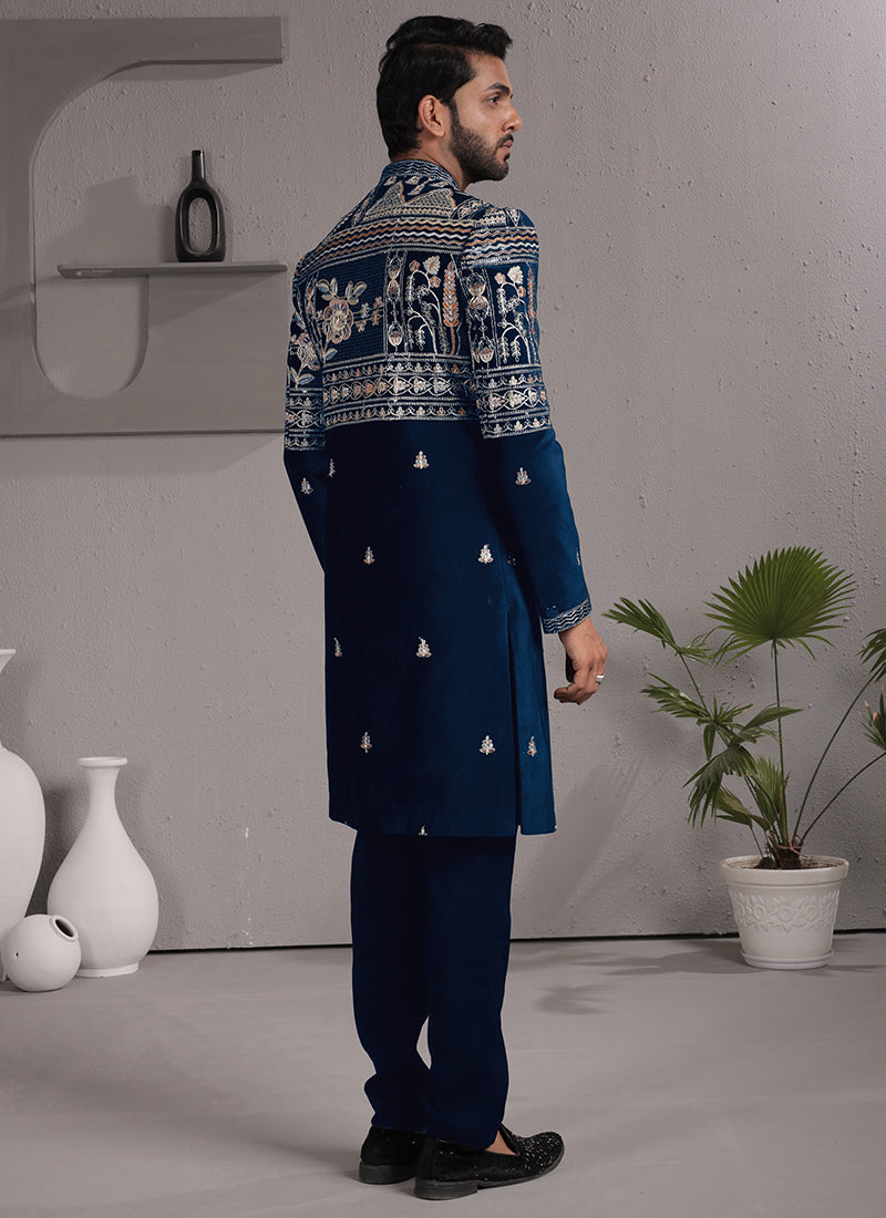 Navy Blue Armani Embroidery Work Wedding Wear Readymade 2 Pcs Suit SW834331