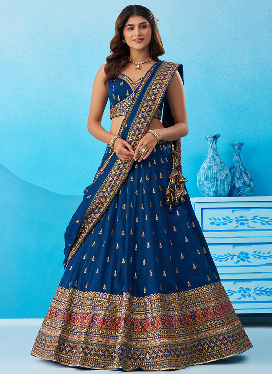 Navy Blue Chinon Sequins Work Occasional Wear Lehenga Choli SW618465