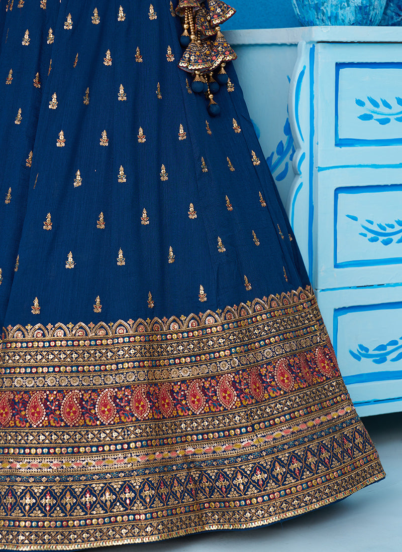 Navy Blue Chinon Sequins Work Occasional Wear Lehenga Choli SW618465