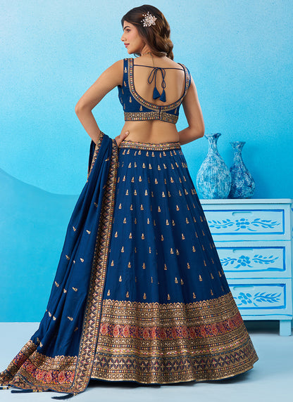 Navy Blue Chinon Sequins Work Occasional Wear Lehenga Choli SW618465
