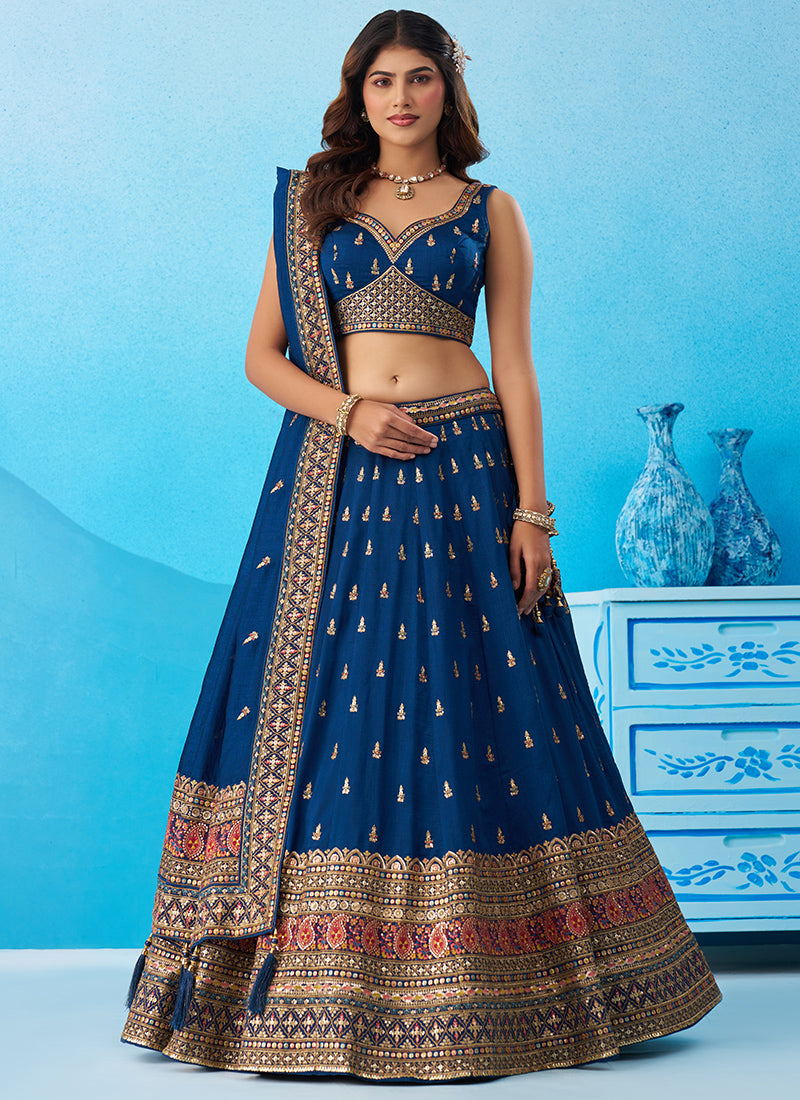 Navy Blue Chinon Sequins Work Occasional Wear Lehenga Choli SW618465