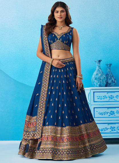 Navy Blue Chinon Sequins Work Occasional Wear Lehenga Choli SW618465