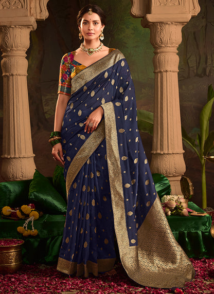 Navy Blue Dola Silk Weaving Work Occasional Wear Saree SW727703