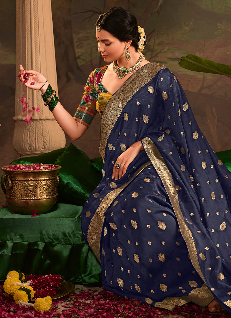 Navy Blue Dola Silk Weaving Work Occasional Wear Saree SW727703