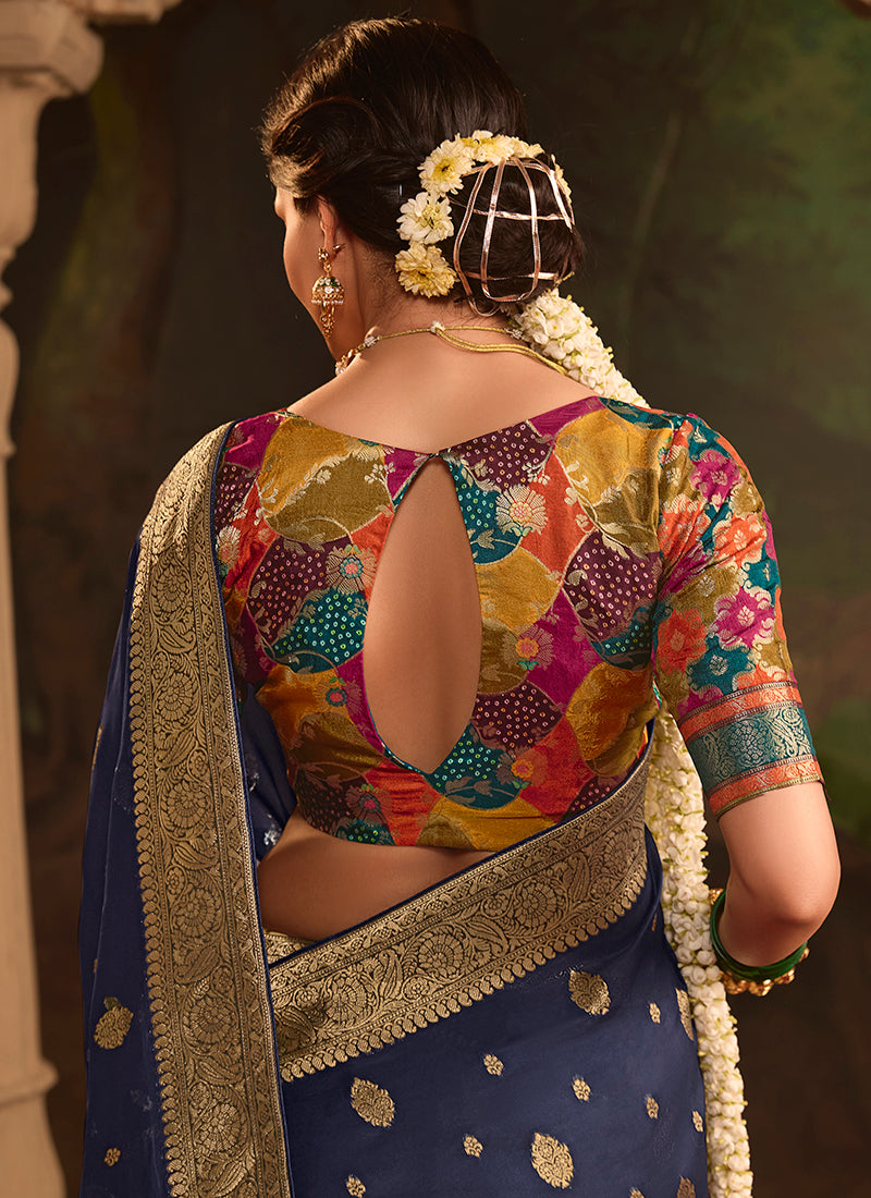Navy Blue Dola Silk Weaving Work Occasional Wear Saree SW727703