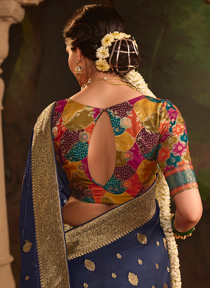 Navy Blue Dola Silk Weaving Work Occasional Wear Saree SW727703