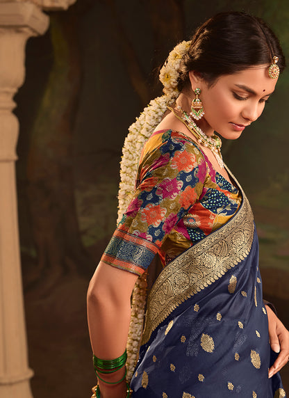 Navy Blue Dola Silk Weaving Work Occasional Wear Saree SW727703