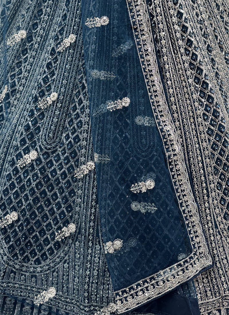 Navy Blue Heavy Net Zari & Sequins Embroidery Work Wedding Wear Wedding Lehenga Choli SW924830