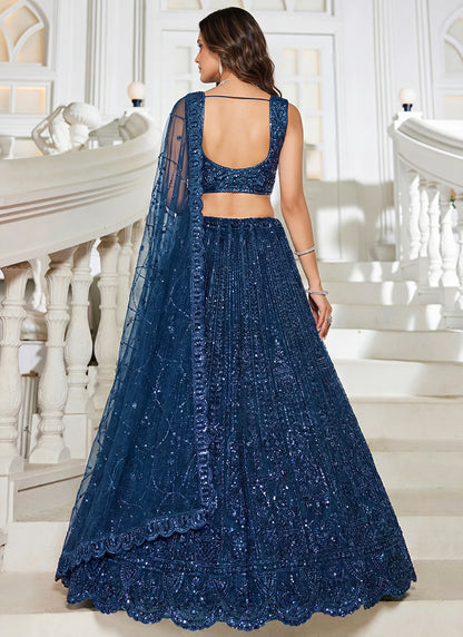 Navy Blue Net Embroidery Work Wedding Wear Lehenga Choli SW491740