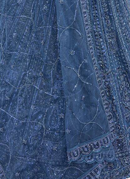 Navy Blue Net Embroidery Work Wedding Wear Lehenga Choli SW491740