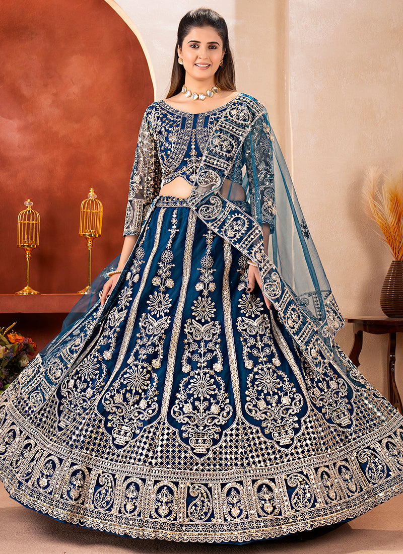 Navy Blue Net Sequins Work  Wedding Wear Lehenga Choli SW159773