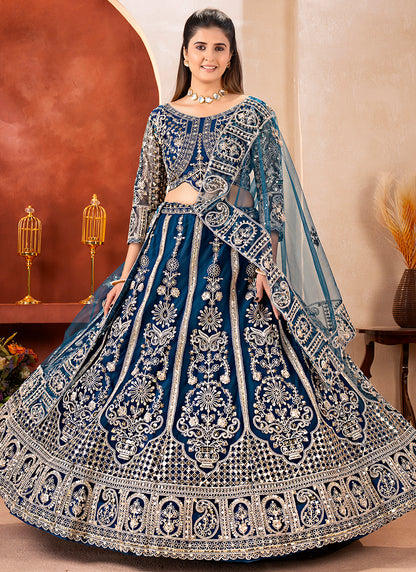 Navy Blue Net Sequins Work  Wedding Wear Lehenga Choli SW159773