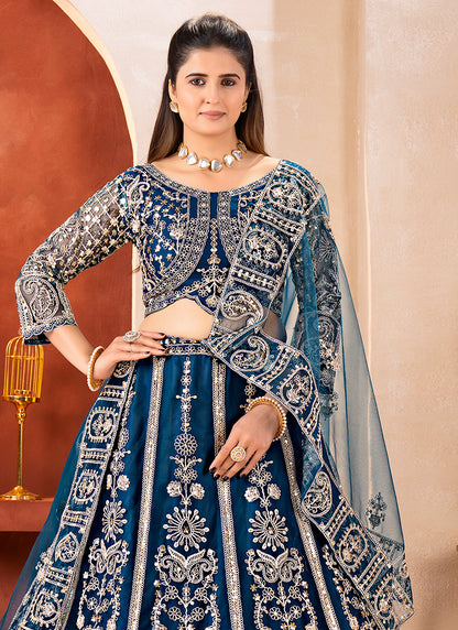 Navy Blue Net Sequins Work  Wedding Wear Lehenga Choli SW159773