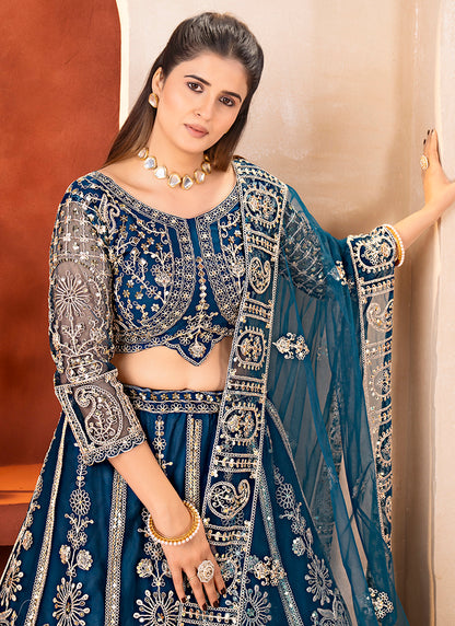Navy Blue Net Sequins Work  Wedding Wear Lehenga Choli SW159773