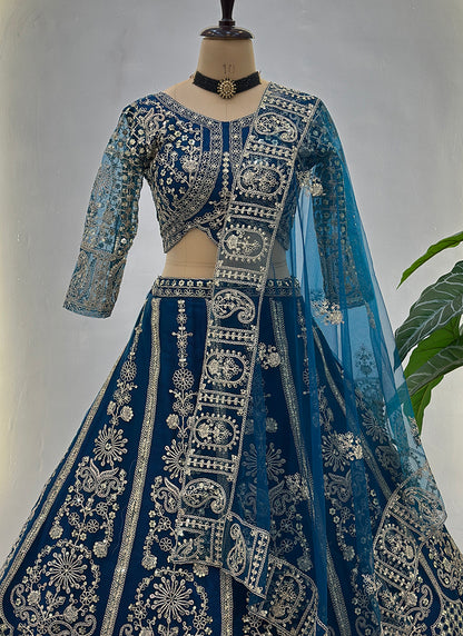 Navy Blue Net Sequins Work  Wedding Wear Lehenga Choli SW159773