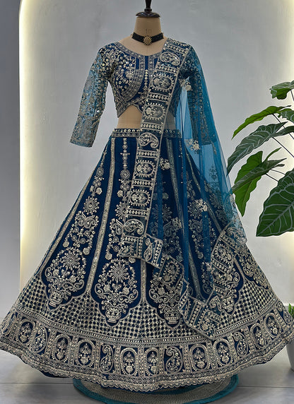Navy Blue Net Sequins Work  Wedding Wear Lehenga Choli SW159773