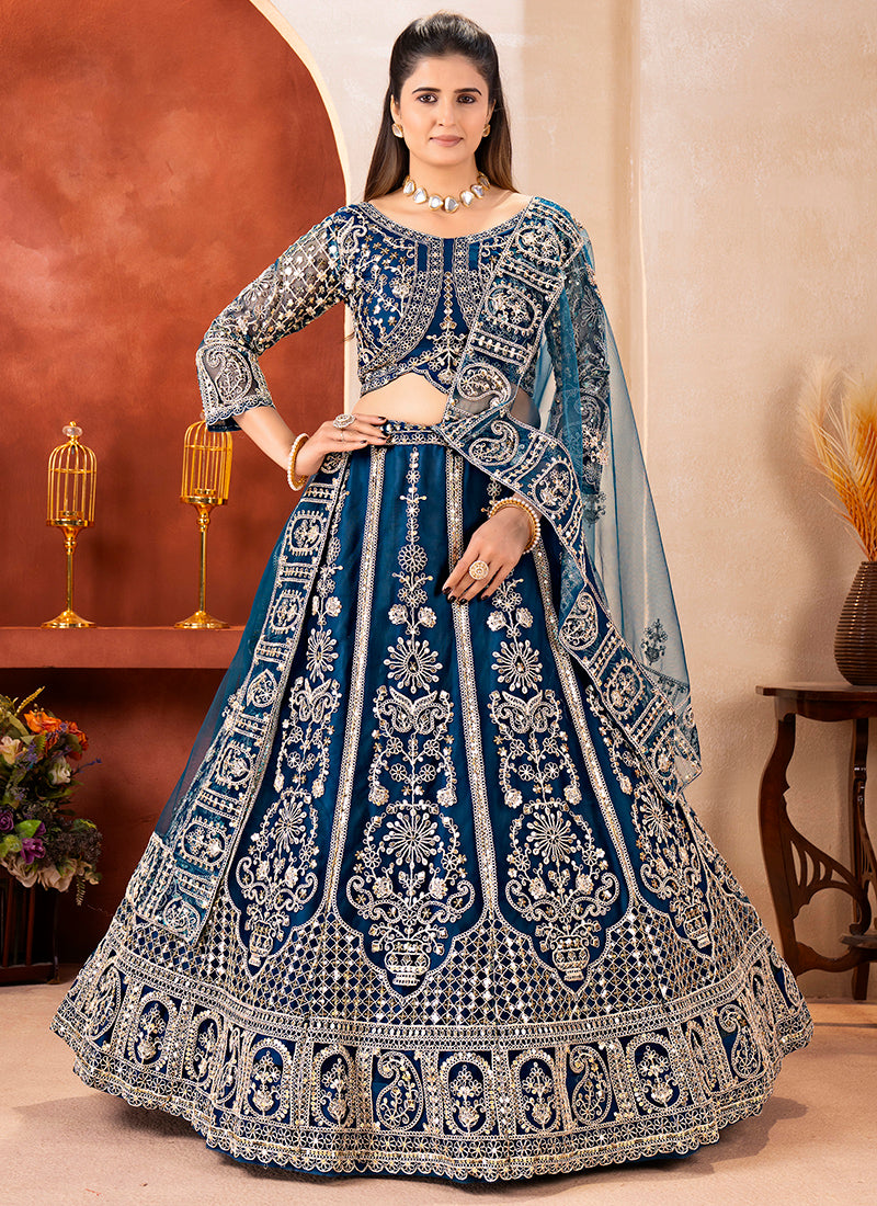 Navy Blue Net Sequins Work  Wedding Wear Lehenga Choli SW159773