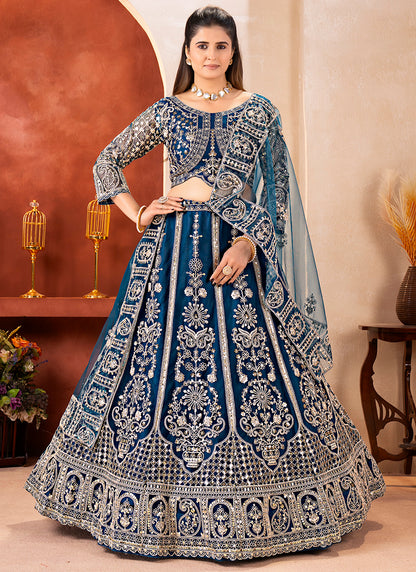 Navy Blue Net Sequins Work  Wedding Wear Lehenga Choli SW159773