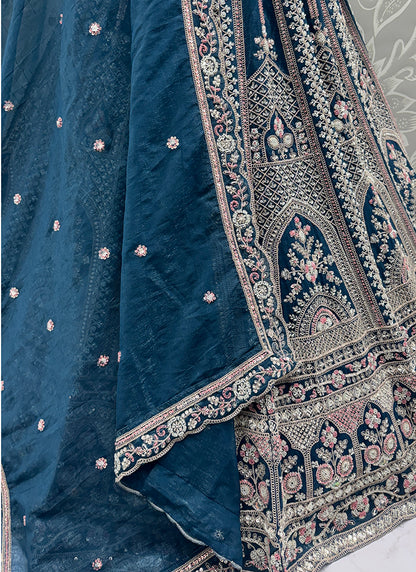 Navy Blue Satin Embroidery Work Bridal Wear Lehenga Choli SW214111