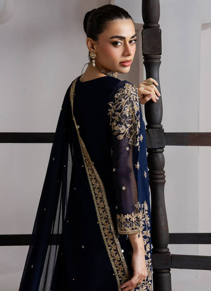 Navy Blue Silk Embroidery Work Eid Wear Readymade Plazzo Suit SW366175