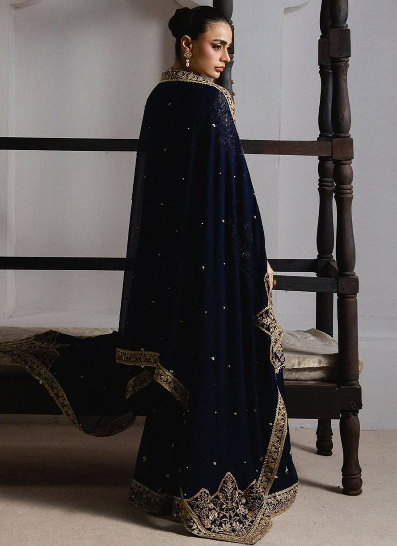 Navy Blue Silk Embroidery Work Eid Wear Readymade Plazzo Suit SW366175