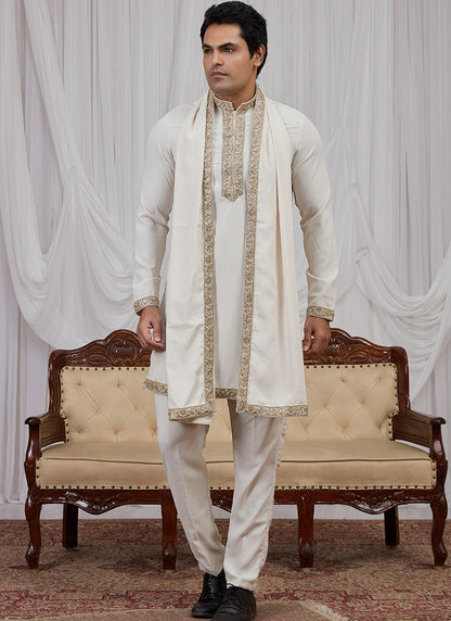 Off White Armani  Hand Work Occasional Wear Readymade Kurta Pajama SW947827