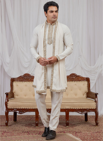 Off White Armani  Hand Work Occasional Wear Readymade Kurta Pajama SW947827