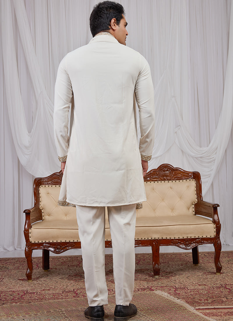 Off White Armani  Hand Work Occasional Wear Readymade Kurta Pajama SW947827