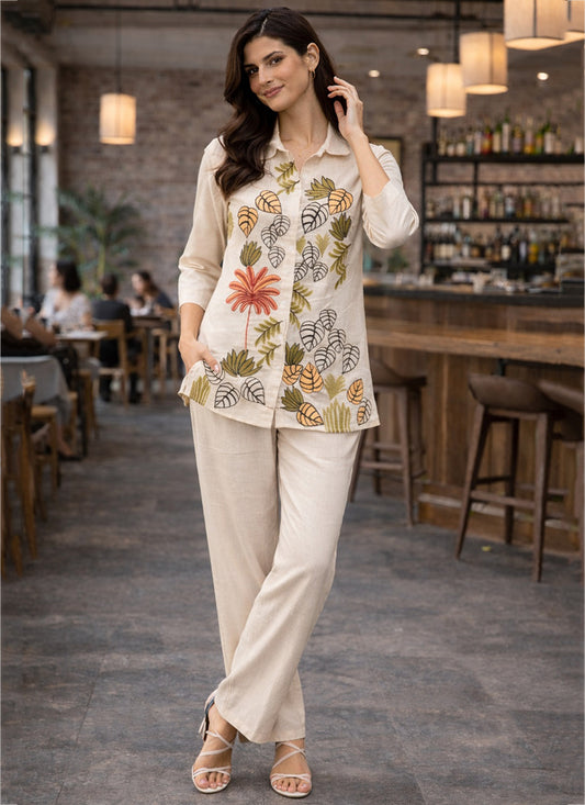 Off White Cotton Thread Work Daily Wear Readymade Cord Set SW332815