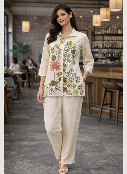 Off White Cotton Thread Work Daily Wear Readymade Cord Set SW332815