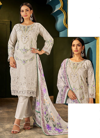 Off White Cotton Hand Work Eid Wear Pakistani Suit SW782767