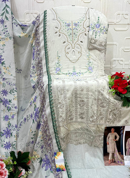 Off White Cotton Hand Work Eid Wear Pakistani Suit SW782767