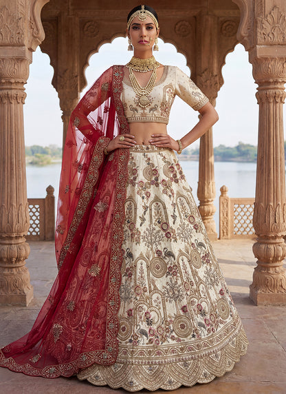Off White Silk Embroidery Work Wedding Wear Lehenga Choli SW937070