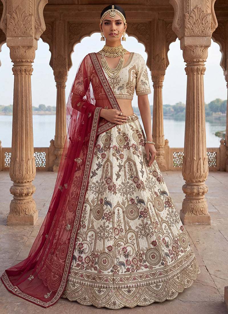 Off White Silk Embroidery Work Wedding Wear Lehenga Choli SW937070
