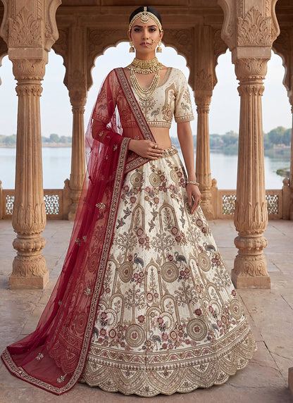 Off White Silk Embroidery Work Wedding Wear Lehenga Choli SW937070