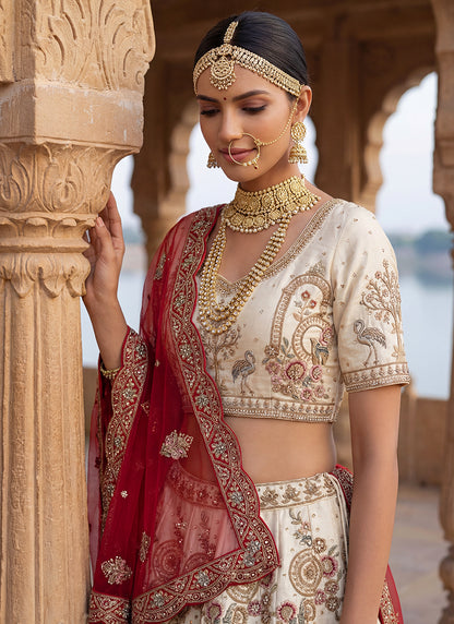 Off White Silk Embroidery Work Wedding Wear Lehenga Choli SW937070