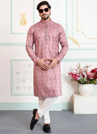 Onion  Art Silk Pintux Eid Wear Readymade Kurta Pajama SW242141