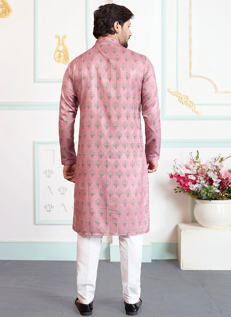 Onion  Art Silk Pintux Eid Wear Readymade Kurta Pajama SW242141