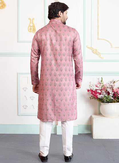 Onion  Art Silk Pintux Eid Wear Readymade Kurta Pajama SW242141
