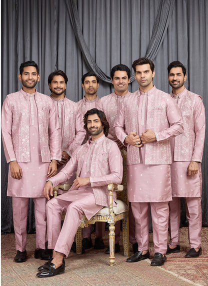 Onion Art Banarasi Silk Patten Pcs Festival Wear Readymade Kurta Pajama With Jacket SW863822