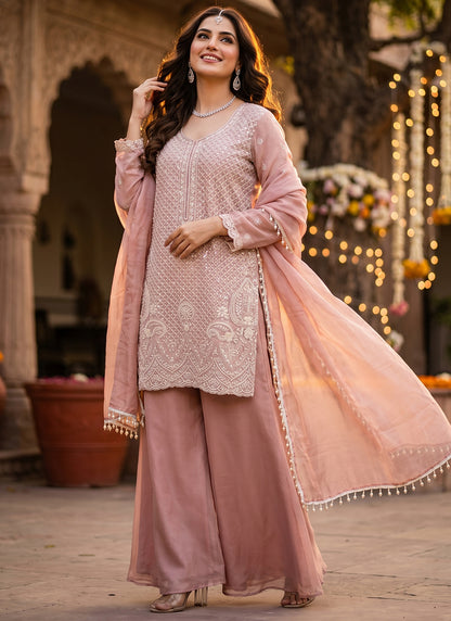 Onion Chinon Silk Embroidery Work Party Wear Readymade Plazzo Suit SW796494